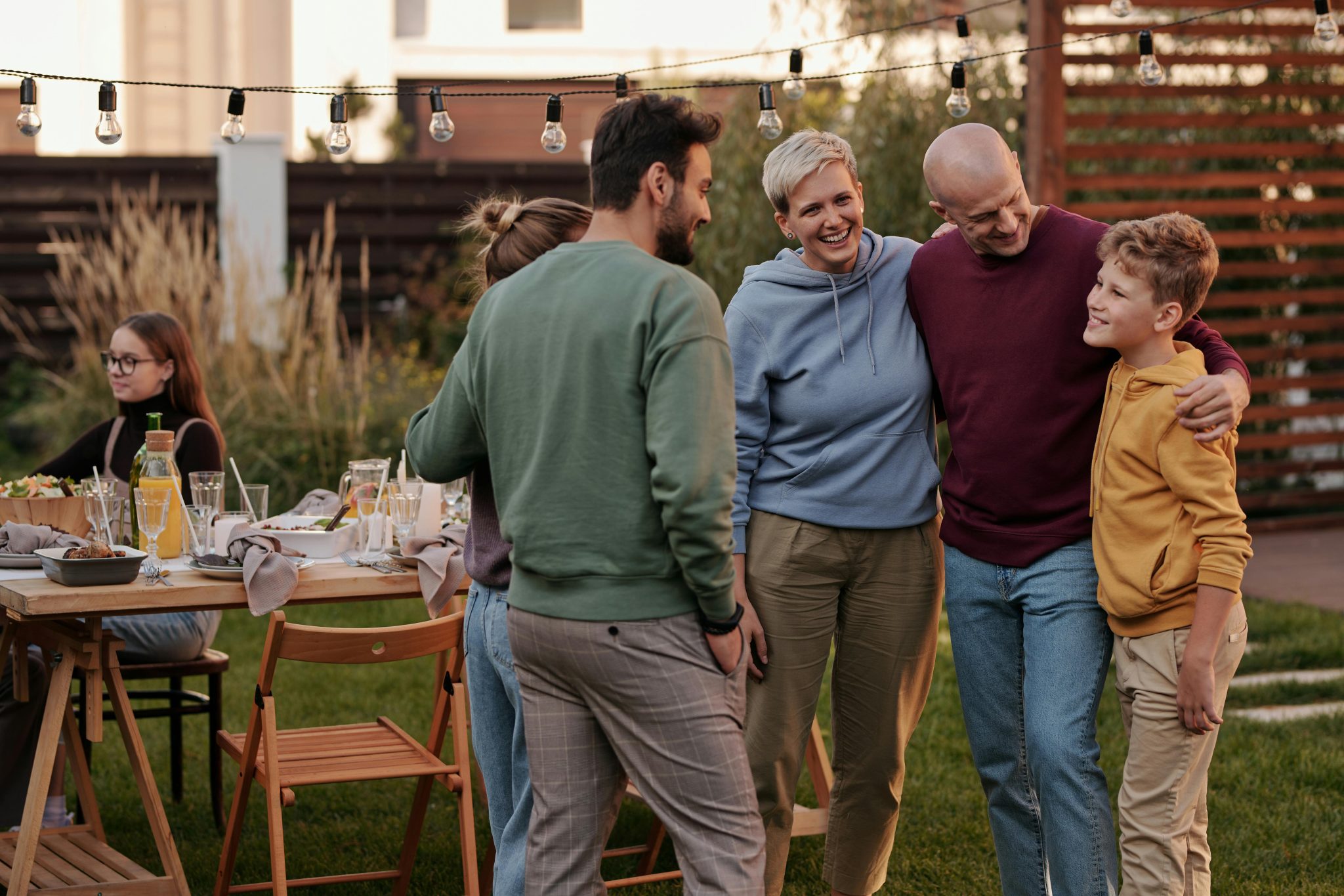 family in a backyard
